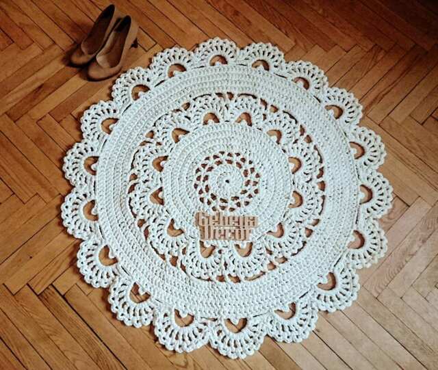 Crochet Round Rug Ivory Lace Cotton Rug, 40 Inch Diameter - image 1