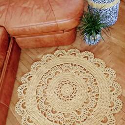 Crochet Round Rug Ivory Lace Cotton Rug, 40 Inch Diameter - thumbnail 2