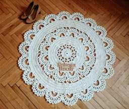 Crochet Round Rug Ivory Lace Cotton Rug, 40 Inch Diameter - thumbnail 1