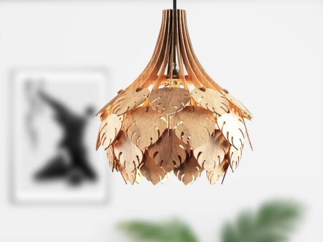 Monstera Wood Pendant Lamp Mid-Century Modern Lighting, E27 Base - image 1
