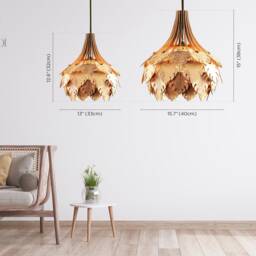 Monstera Wood Pendant Lamp Mid-Century Modern Lighting, E27 Base - thumbnail 2