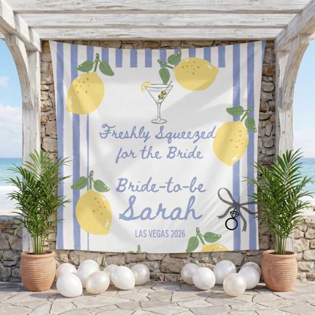 Lemon Bachelorette Backdrop, Freshly Squeezed Bride Banner, Las Vegas Party Decor, Custom Sarah Wall Tapestry, Citrus Bridal Shower Sign - image 1
