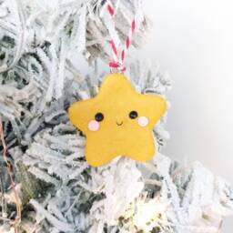 Adorable Star Christmas Tree Decoration - Handmade Polymer Clay Ornament, Cute Holiday Gift For - thumbnail 1