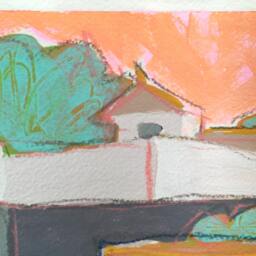 Original Painting South Of Spain, Sevilla, Mustard Roofs Pink Orange Sky Sunset - thumbnail 3