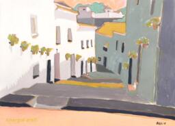 Original Painting South Of Spain, Sevilla, Mustard Roofs Pink Orange Sky Sunset - thumbnail 1