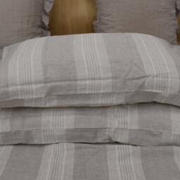 Set Of 4 Pre Stone Washed 100% Natural Linen Oatmeal & Cream Striped Bedding Duvet Cover Set+ 2 Pillowcases + Flat Sheet - thumbnail 4