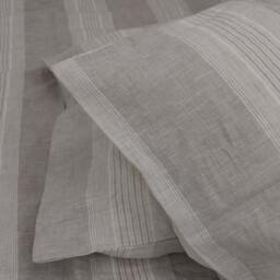 Set Of 4 Pre Stone Washed 100% Natural Linen Oatmeal & Cream Striped Bedding Duvet Cover Set+ 2 Pillowcases + Flat Sheet - thumbnail 2