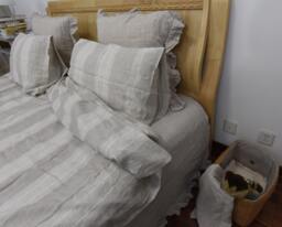 Set Of 4 Pre Stone Washed 100% Natural Linen Oatmeal & Cream Striped Bedding Duvet Cover Set+ 2 Pillowcases + Flat Sheet