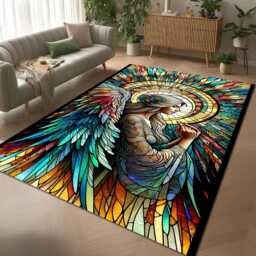 stained Glass Angel Rug - Colorful Winged Art Tile Mat Spiritual Decor - thumbnail 3