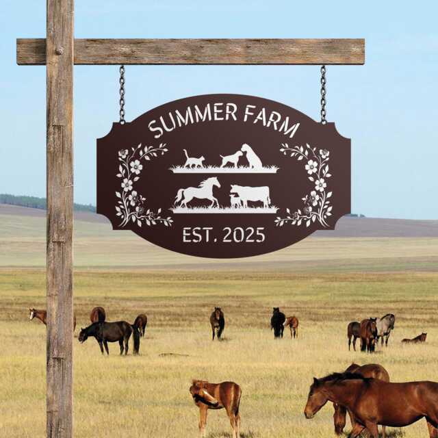 Custom Farmhouse Metal Sign, Farm Gift For Farmers, Gate Wall Art, Large Sign With All Pet - image 1