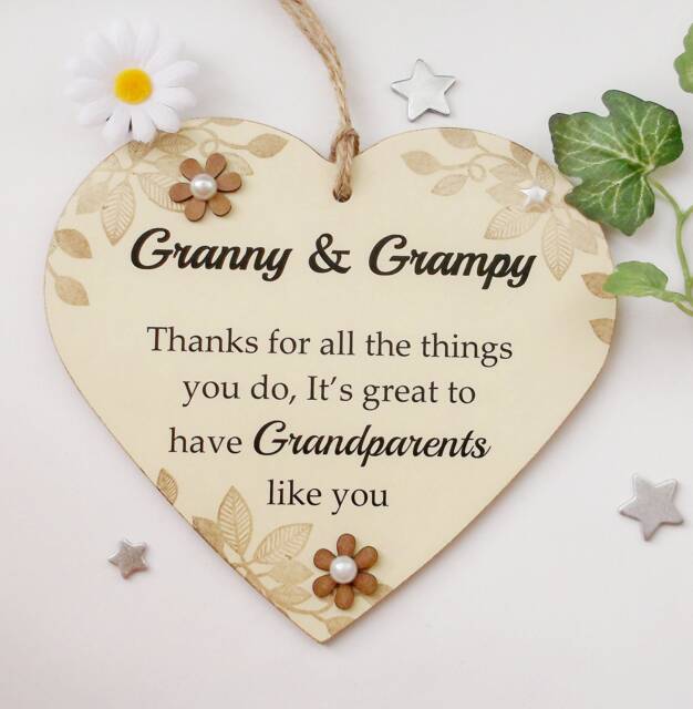 Granny & Grampy Thank You Wooden Gift Heart 17.5cm X 17.5cm. Perfect For Any Occasion Birthdays Anniversaries Gifts - image 1