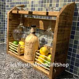 Rustic Wooden Gin Bar Wall Mounted Liquor Rack - thumbnail 2