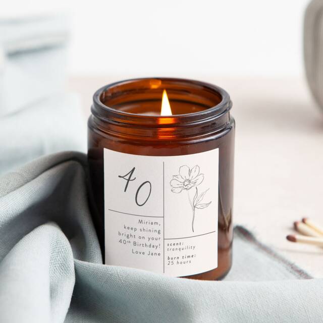 Personalised 40Th Birthday Candle Floral Soy Wax Apothecary Jar - image 1