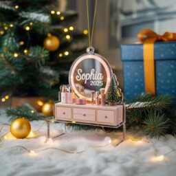Personalized Makeup Vanity Ornament, Custom Beauty Lover Acrylic Ornament 2025, Artist Christmas Gift, Cosmetic Decor - thumbnail 3