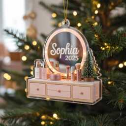 Personalized Makeup Vanity Ornament, Custom Beauty Lover Acrylic Ornament 2025, Artist Christmas Gift, Cosmetic Decor - thumbnail 4
