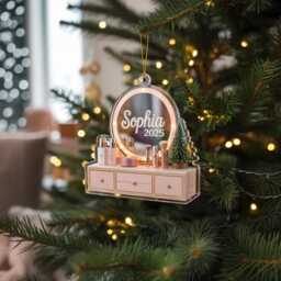 Personalized Makeup Vanity Ornament, Custom Beauty Lover Acrylic Ornament 2025, Artist Christmas Gift, Cosmetic Decor