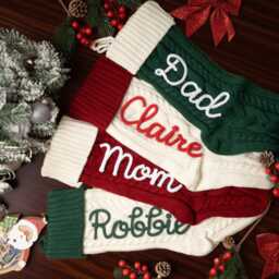 Personalized Knit Christmas Stocking 2025 Family Stockings, Knitted Stockings With Name, Monogram Stocking, Holiday Decor - thumbnail 2