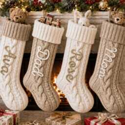 Personalized Knit Christmas Stocking 2026 Family Stockings, Knitted Stockings With Name, Monogram Stocking, Holiday Decor - thumbnail 4