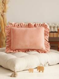 "Soft Velvet Pillow With Frill ""Apricot" - thumbnail 1