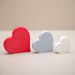 Red Heart Ornament Set - 3 Piece Modern Love Decor, Valentines Day Gift, Shelf Freestanding - thumbnail 2