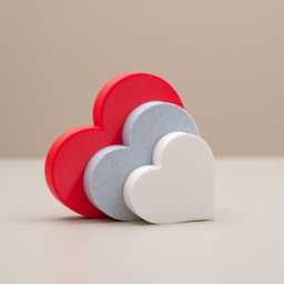 Red Heart Ornament Set - 3 Piece Modern Love Decor, Valentines Day Gift, Shelf Freestanding - thumbnail 1