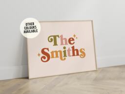 Custom Surname Print - Personalised Family Name Retro Funky Style Groovy Colourful Wall Decor Wedding Gift New Home Unframed - thumbnail 1