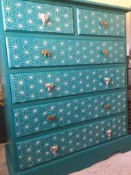 Chest Of Drawers Painted Bespoke Moroccan Geometric Bee Elephant Handles Stencilled - thumbnail 1