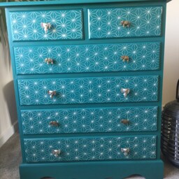 Chest Of Drawers Painted Bespoke Moroccan Geometric Bee Elephant Handles Stencilled - thumbnail 2