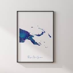 Papua New Guinea Map Blue & Gold Wall Art Print - thumbnail 2
