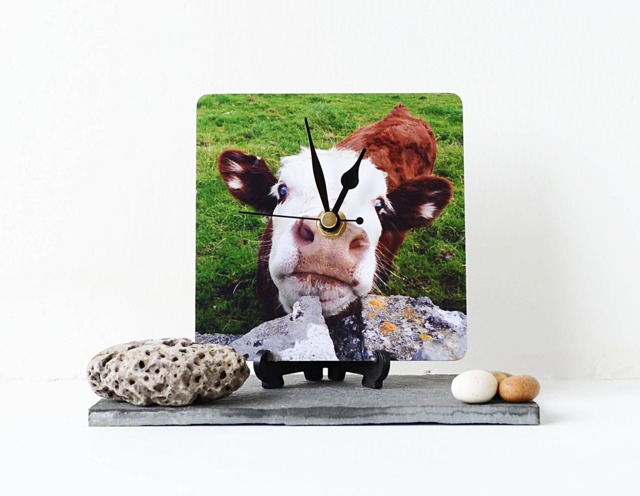Cow Desk Clock - Decoupage Photo Brown Calf Farm Animal & White - image 1