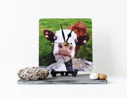 Cow Desk Clock - Decoupage Photo Brown Calf Farm Animal & White - thumbnail 1
