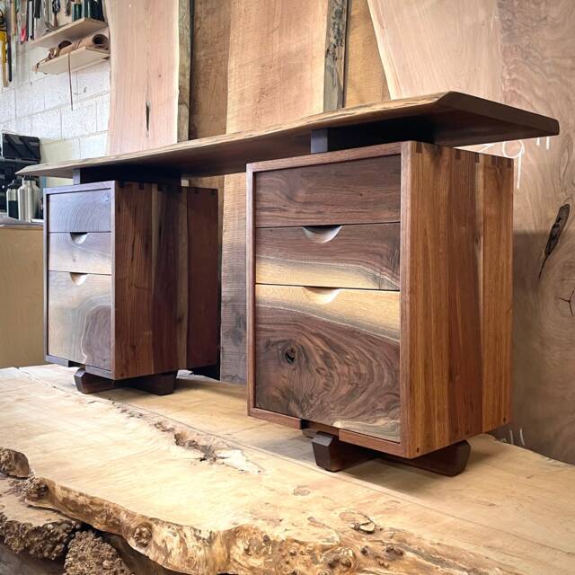 Small Live Edge Walnut Desk With Storage Drawers - image 1