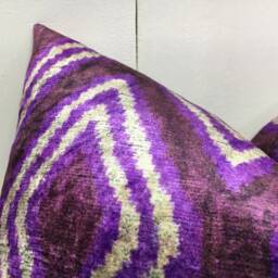 Ikat Silk Velvet Pillow Cover 16x24, Handwoven Cushion - thumbnail 3