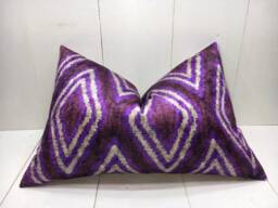 Ikat Silk Velvet Pillow Cover 16x24, Handwoven Cushion - thumbnail 1
