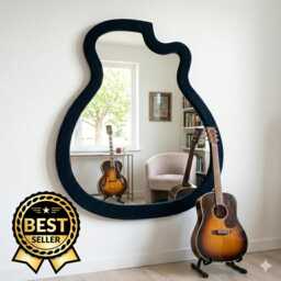 Customizable Guitar Shaped Mirror, Engraved Wood Or Acrylic Frame, Shatterproof Mirror - thumbnail 1