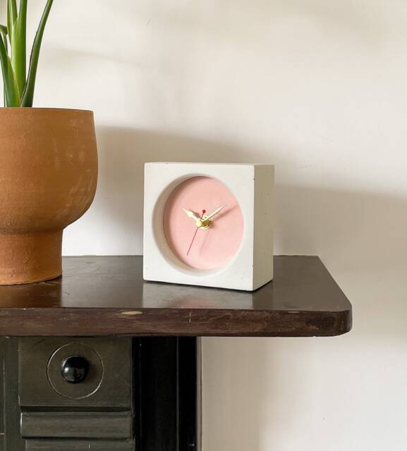 Concrete/Cement Grey & Dusky Pink Desk Clock - Handmade - image 1