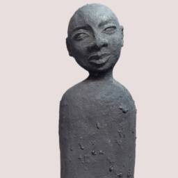 Abstract Modern Faux Stone Paper Mache Bust Sculpture - thumbnail 2