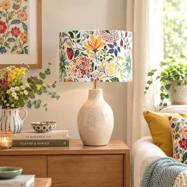 Summer Floral Lampshade, Scandinavian Botanical Cotton Fabric, Ceiling Or Table Lamp Shade, 15-45cm Diameter - image 1