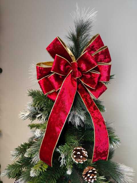 Deluxe Gold Red Velvet Bow Wreath Christmas Tree Topper Lantern Bow Xmas Decorations Wedding - image 1