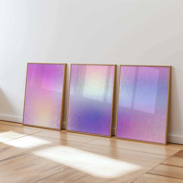 Pastel Iridescent Wall Art Set Of 3, Abstract Gradient Poster Prints, Modern Minimalist Pink Purple Home Decor, Contemporary - image 1