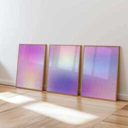 Pastel Iridescent Wall Art Set Of 3, Abstract Gradient Poster Prints, Modern Minimalist Pink Purple Home Decor, Contemporary - thumbnail 1