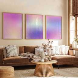 Pastel Iridescent Wall Art Set Of 3, Abstract Gradient Poster Prints, Modern Minimalist Pink Purple Home Decor, Contemporary - thumbnail 3