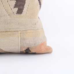 Vintage Turkish Kilim Pillow Cover, Wool Rug Cushion 16x16 - thumbnail 2