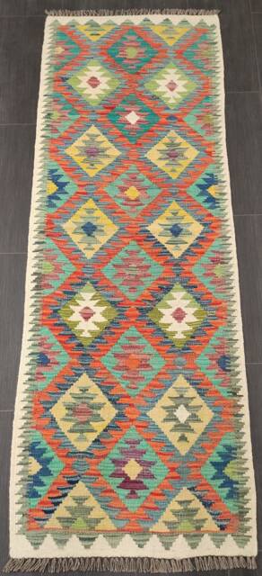 Multicolour Kilim Runner, Handmade Artisan Afghan Turkish Aztec Sheep Wool Runner Rug 186x68 cm - image 1