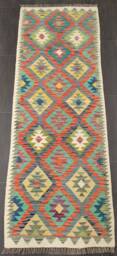 Multicolour Kilim Runner, Handmade Artisan Afghan Turkish Aztec Sheep Wool Runner Rug 186x68 cm - thumbnail 1