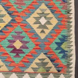 Multicolour Kilim Runner, Handmade Artisan Afghan Turkish Aztec Sheep Wool Runner Rug 186x68 cm - thumbnail 2