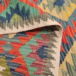 Multicolour Kilim Runner, Handmade Artisan Afghan Turkish Aztec Sheep Wool Runner Rug 186x68 cm - thumbnail 3
