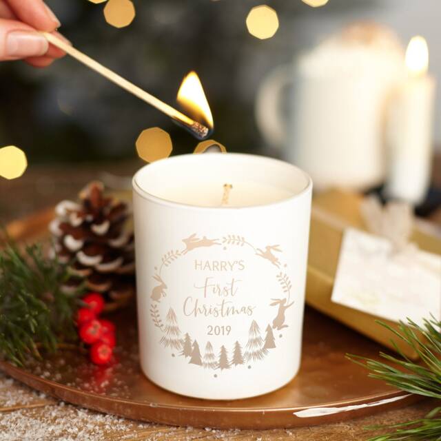 Personalised Baby's First Christmas Candle Engraved Keepsake Gift - image 1