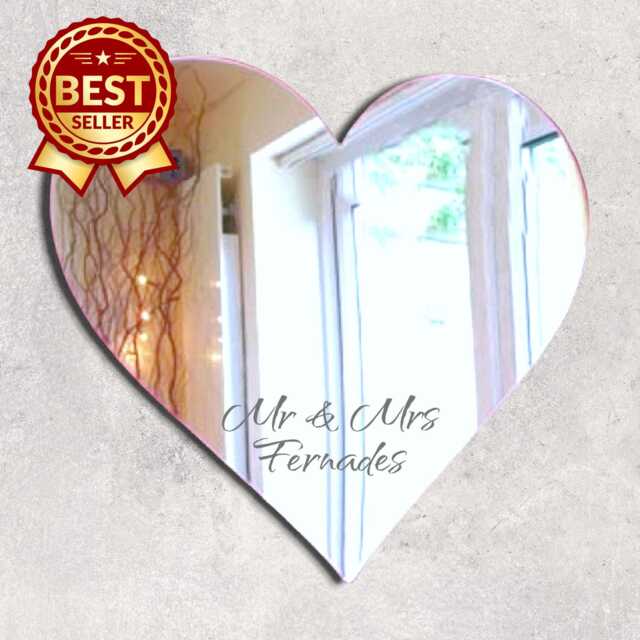 Heart Acrylic Mirror Wall Art Personalized Engraving Options - image 1