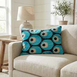Teal Velvet Ikat Pillow Cover, 16x22 Teal Blue Throw Cushion